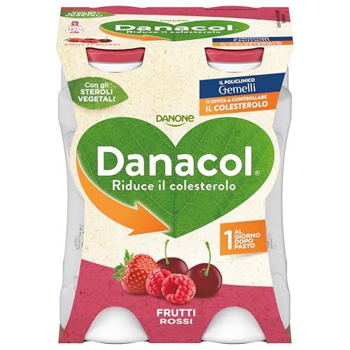 Danacol Bebita a Base di Latte, Frutti Rossi, 4 x 100g