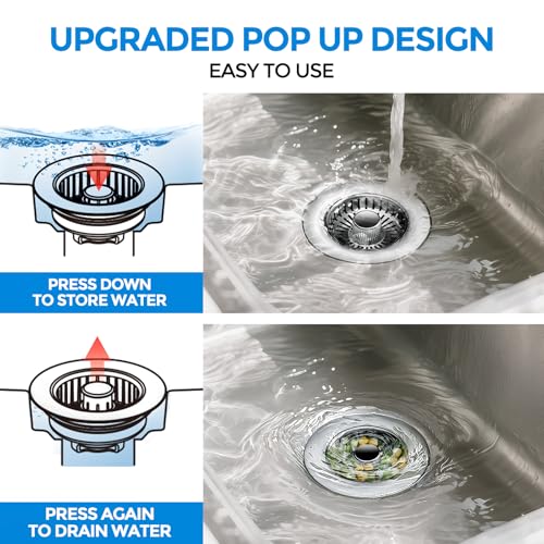 Image of zaa Kitchen Sink Drain Strainer - Kitchen Sink Stopper, 304 Stainless Steel Sink Drain Stopper, Sink Protector for Kitchen with Anti-Clog Filter, Fit US Standard 3-1 /2'' Sink Drain Hole, Gray | Kitchen Sink Accessories 1 Pack Brushed Grey Stainless - Food Catcher, Odor-Blocking Seal, Fits 3.5 inch Drain