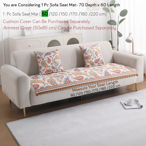 Image of HOKIPO 'LiefNest' Printed Holland Velvet Sofa Cover Mat with Foam Filling for 1 /2 /3 Seater & L-Shape Sofa. Make Your Own Sofa Cover Set, Mat Size: 60(L) cm, Paisley Multicolor (IN-821-D8)