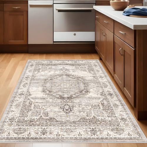 Alfombra lavable para pasillo 3x5 Beige suave y antideslizante miniatura 3
