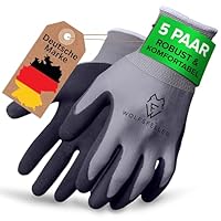 WOLFSFELLER Premium Arbeitshandschuhe Herren Gr 9 | 5 Paar Robuste & Komfortable Montage-Handschuhe Damen | Mit Langlebiger Nitril-Beschichtung