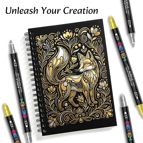 Image of Betem 6 Gold&Silver Dual Tip Acrylic Paint Markers, Fabric Decorating Kits Premium Water-Based Acrylic Paint Pens Art Supplies for Fabric, Rock, Wood, Glass, Canvas, Ceramic, Teacher Appreciation Gift