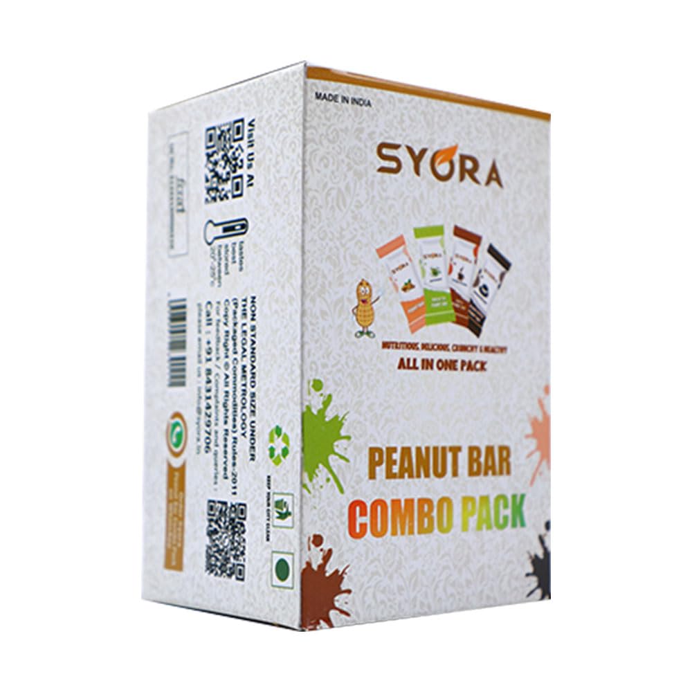 Syora Peanut Bar Combo Pack - Box (12 Pieces) | Energy Bar | Protein Bar | Nutrition Bar | Packed with Pepper, Green Tea, and Coffee Flavour