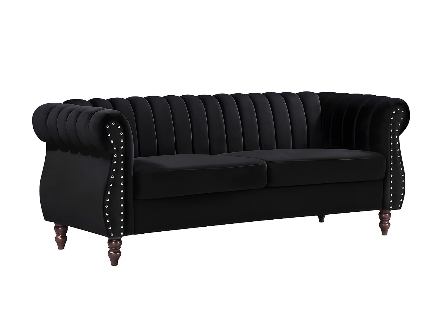 Vente-unique - Canapés Chesterfield 3 Places et 2 Places en Velours Noir Trumbo