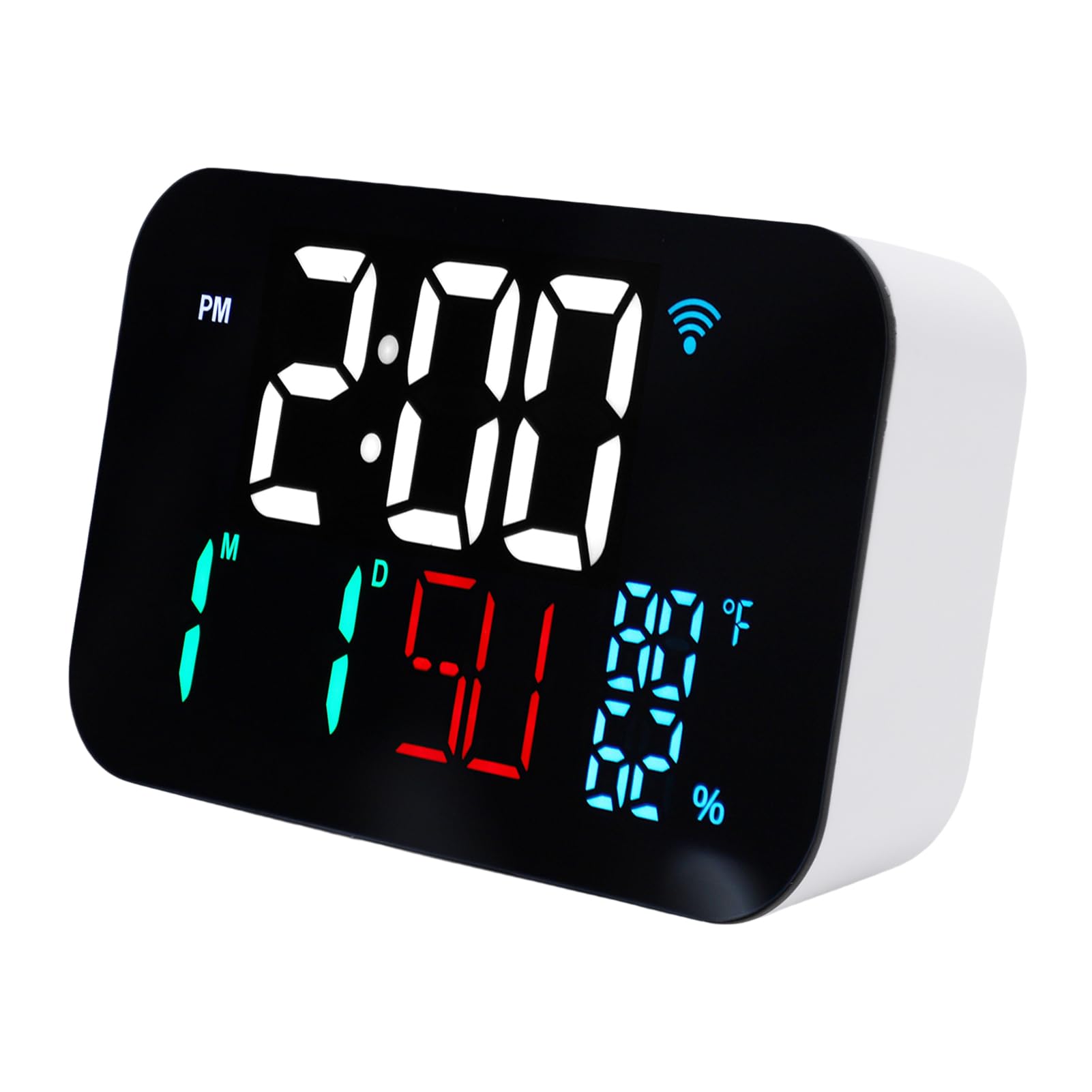 Greensen WiFi Inteligentny Zegar, Termometr i Monitor Wilgotności z Dużym Wyświetlaczem LED, Kąt Widzenia 120° do Domu, Biura, Sypialni, Szklarni (Biała Muszla - Białe Światło)