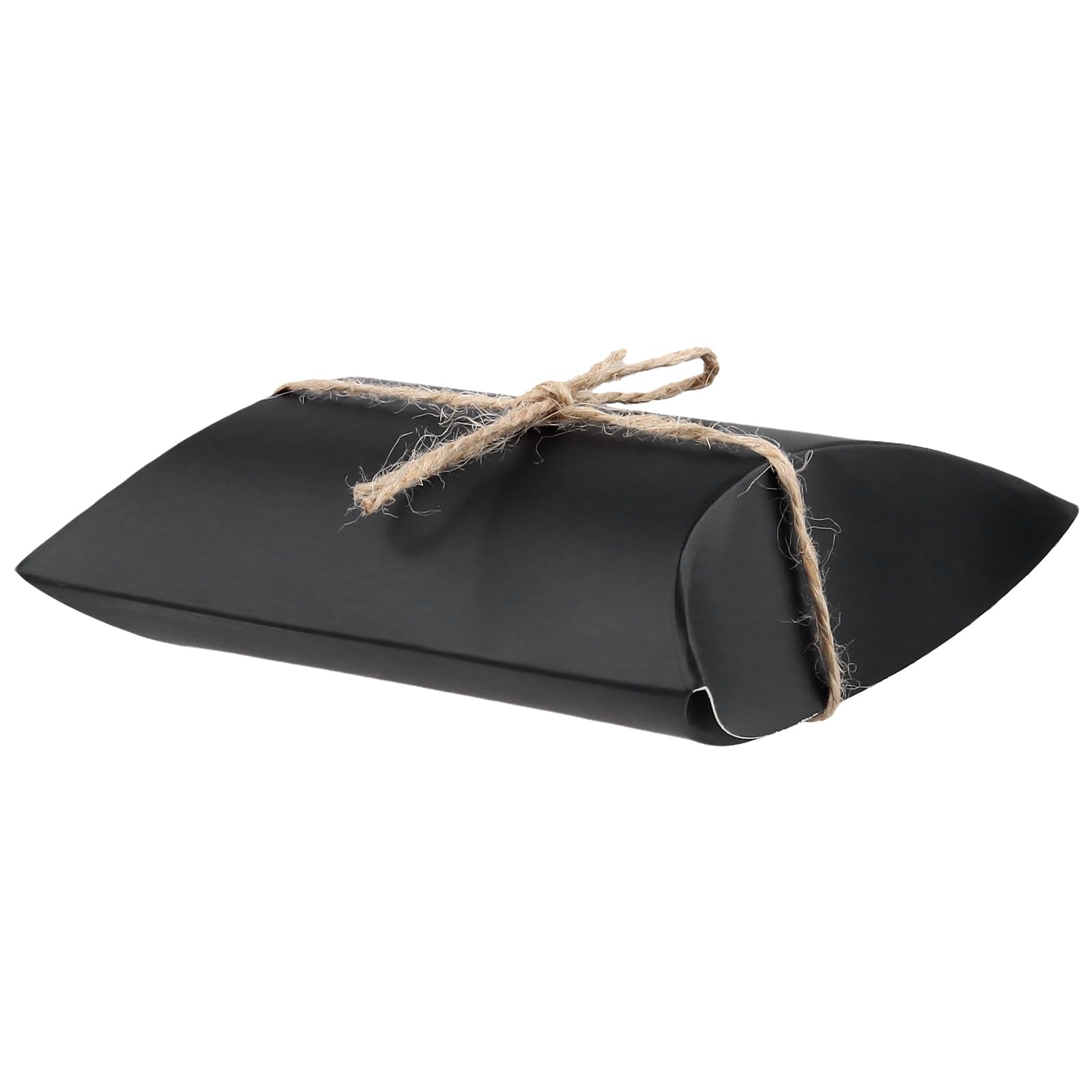 KEILEOHO 150 sztuk pudełek na poduszki, papier typu kraft, czarne, ze sznurkiem jutowym, 13 x 8,8 x 3,5 cm, małe poduszki, pudełka prezentowe na wesele, urodziny, festiwal, imprezę