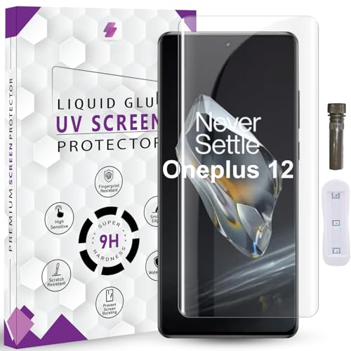 Image of Advanced HD+ UV Tempered Glass Screen Protector For Oneplus 12 5G (6.82 Inch, Pack of 1) Full Adhesive UV Curved Screen Guard, Case Friendly with installation kit