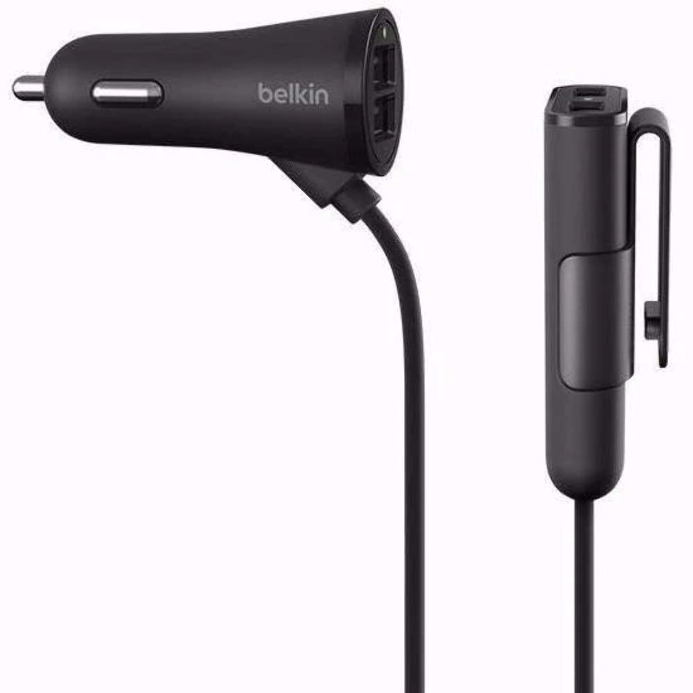 Belkin Road Rockstar - Cargador de coche USB 2.0 de 4 puertos, 2 puertos 2.4 A de frente compartido y 2 puertos 2.4 A cada uno en la parte posterior, para smartphones y tabletas, negro