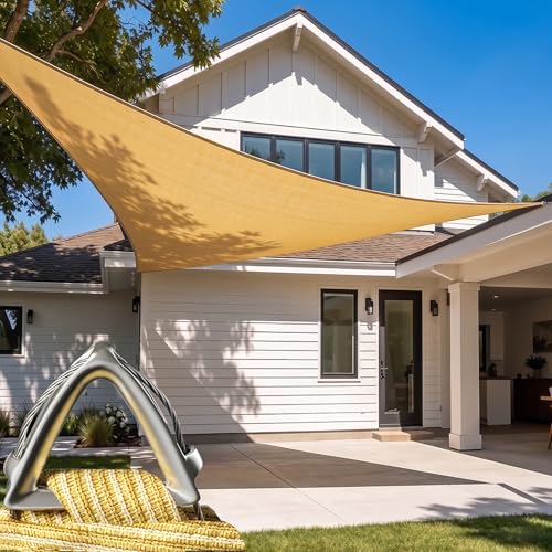ColourTree Heavy Duty 26' x 26' x 26' Beige Sun Shade Triangle Pro Ring Shade Sail, 260 GSM Commercial Grade UPF50 Sunshade, Reinforced Corners & Edges - 5 Years Warranty (We Make Custom Size)