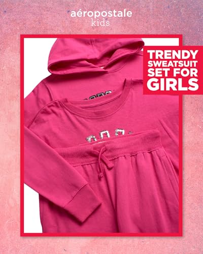 AEROPOSTALE Girls' Sweatsuit Set - 3 Piece Cozy Fleece Pullover Hoodie, Jogger Pants, and Graphic Tee for Girls (Sizes: 7-16)2