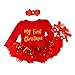 Produktbild FYMNSI Neugeborenes Baby Mädchen Weihnachtsoutfit Mein erstes Weihnachten Bekleidungsset Prinzessin Tütü Strampler Body Kleid mit Stirnband Schuhe 3tlg Xmas Party Kleidung Outfit für 6-12 Monate