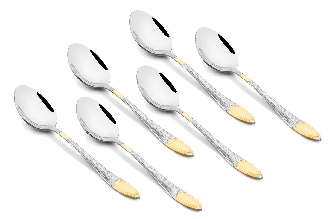 Montavo by FnS Passion Real Gold Plated Stainless Steel Dinner/Dessert Spoon (Set of 6) | Ideal for Home, Restaurant and Kitchen |Elegant Design