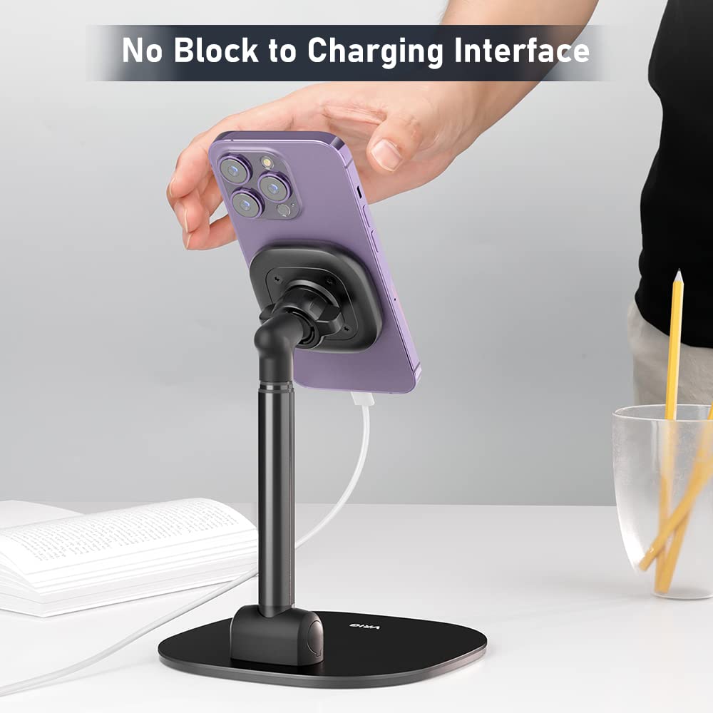 Irfora MG-04 Supporto per telefono da scrivania pieghevole con supporto magnetico girevole a 360°, ricambio regolabile in altezza per smartphone serie 14/13/12
