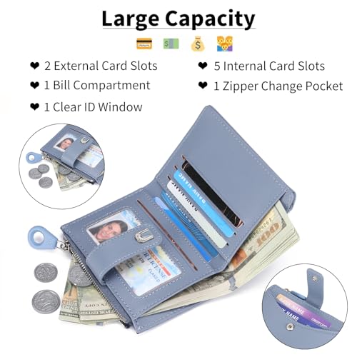 Image of Small Wallets for Women Vegan Leather Bifold Card Holder with Zipper Pocket