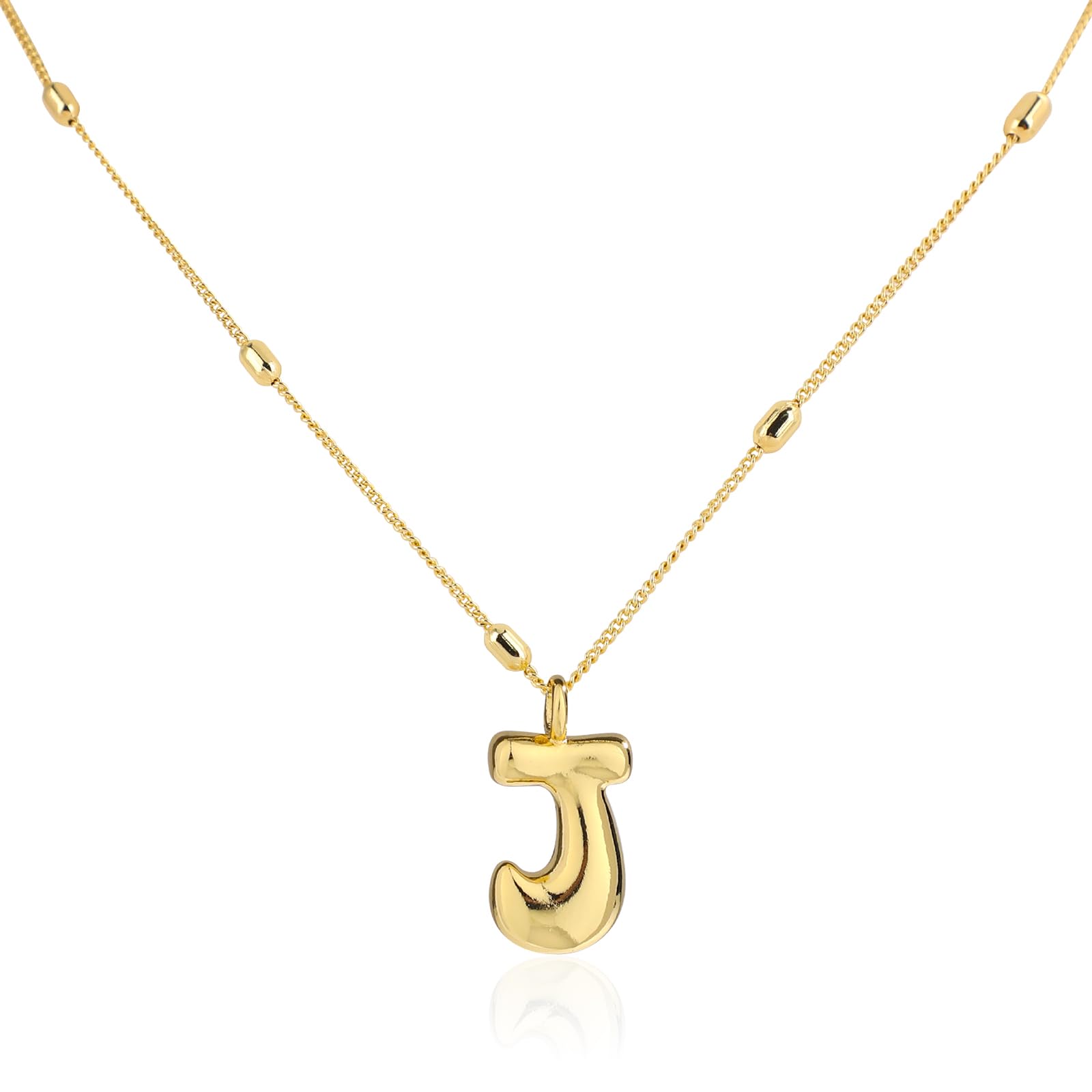 MikoviviGold Letter Necklace, Dainty Initial Pendant Necklace with Bead Chain Trendy Alphabet Charm Necklace Jewelry Gifts for Women Birthday Anniversary Festival (J)