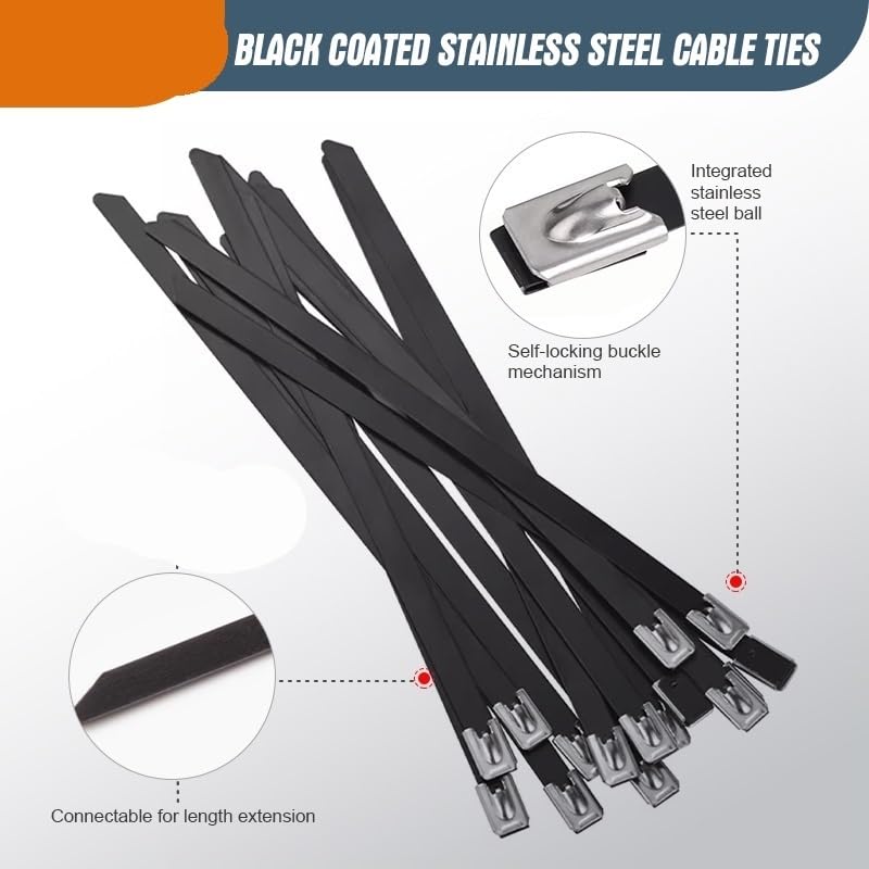 Fascetta metallica in acciaio inossidabile 10-100PCS Fascette for cavi in ​​acciaio inossidabile nero metallo for in ​​metallo da 4,6 mm for di bloccaggio resistenti for legatura del tubo scarico