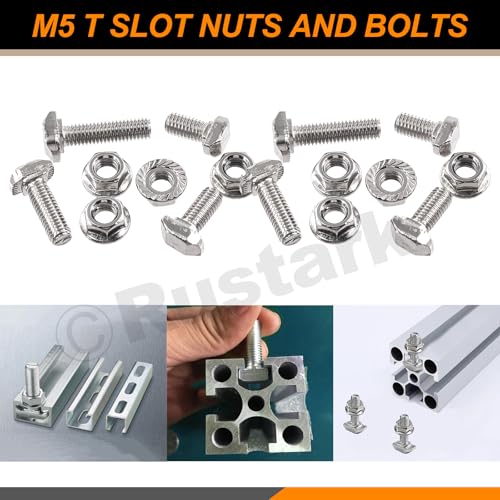 Image of 80Pcs M5x10 /12 /16 /20mm T-Slot Drop-in Bolts with M5 Hexagon Flange Nuts Assortment Kit, Hammer Head Bolt T Shape Sliding Screw Stud for European Standard 20 Series Aluminum Profile