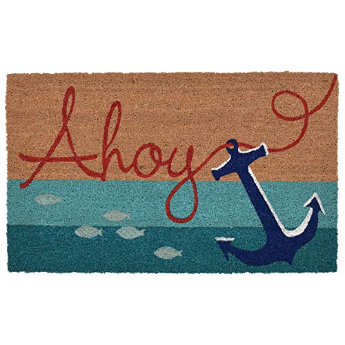 Liora Manne NTR12200012 Natura Nautical Ahoy Natural Outdoor Welcome Coir Door Mat, 1 ft 6 in x 2 ft 6