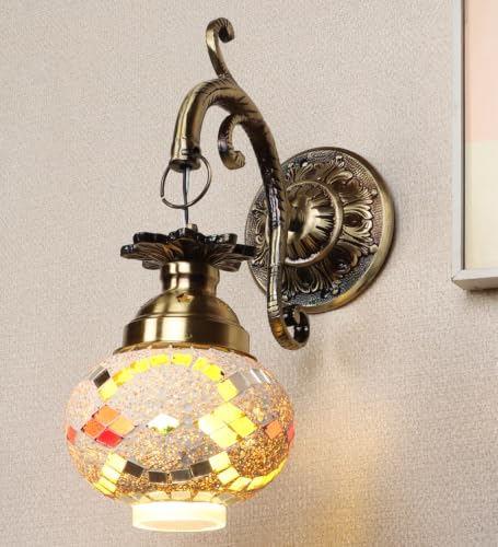 Image of ELIANTE Moroccan Mosaic Glass Wall Light Antique Gold Aluminium Decorative Sconce for Living Room Bedroom Hallway Foyer Balcony Free LED Bulb Included