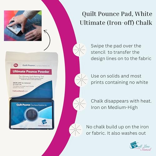 Image of Full Line Stencil - Ultimate Quilt Pounce Pad with Refillable Iron-Off Chalk Powder, for Design Transfer and Fabric Marking Using Quilting Stencils - 2 oz White Chalk Included (QPU)