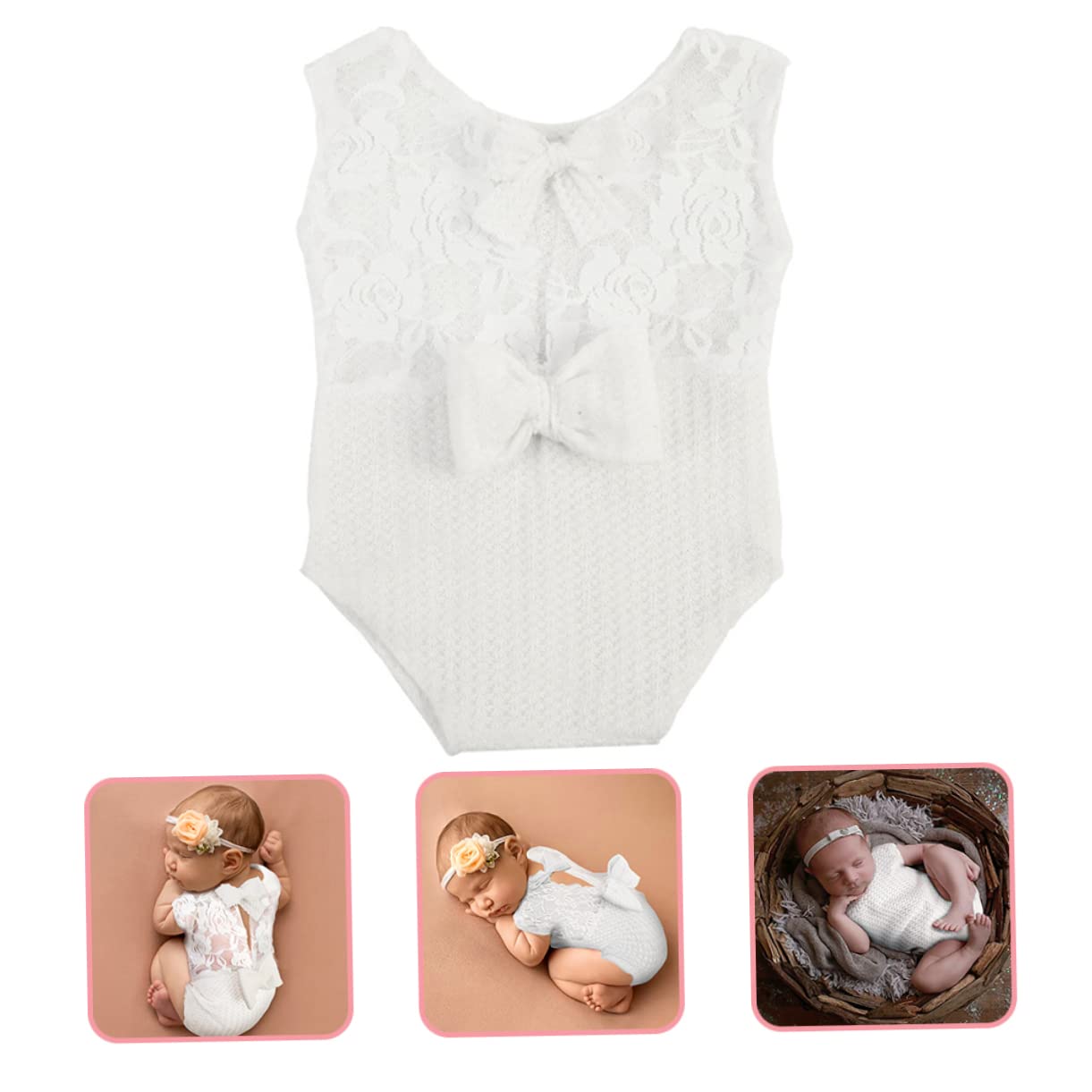 TOYANDONA 5piezas Ropa De Fotografía para Bebés Recién Nacidos Mono De Encaje Sin Mangas Lazo Accesorios para Sesiones De Fotos De Niñas Diseño Delicado y Confortable para Shower