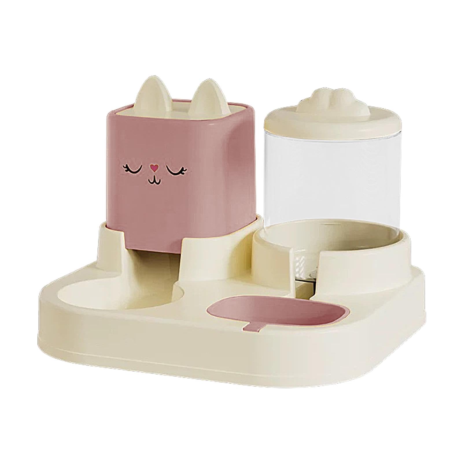 automatyczny podajnik karmy dla kotów， Zestaw dozowników karmy i wody dla kotów, karmnik dozownik zwierząt, podwójne miski z automatyczną butelką do picia(Pink)