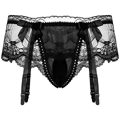 iEFiEL Herren Erotik Dessous Satin Slip String mit Strumpfhalter Männer...