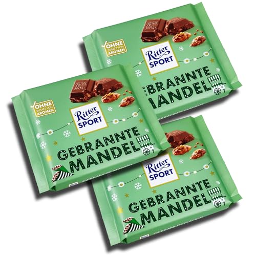 3 er Pack Ritter Sport Gebrannte Mandel 3 x 100g Limited Edition: Vollmilch-Schokolade mit karamellisierten Mandelstückchen