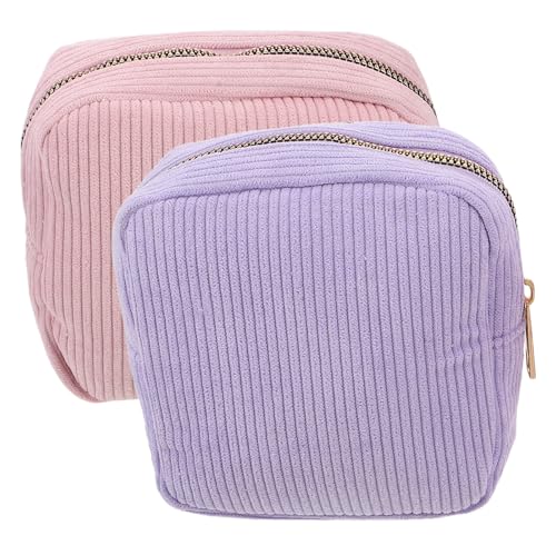 POPETPOP Bolsa Organizadora para Compresas Menstruales 2 Unidades, Tamaño Pequeño 12,4x12,4 Cm, Tela de Chenilla Suave, Colores Púrpura y Rosa, Bolsa Portátil para Adolescentes y Niñas Uso