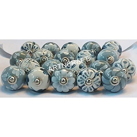 JGARTS 20 Grey & White Cream Ceramic Pottery Door knobs Cabinet Handle Cupboard Pulls Drawer Puller knob Cover