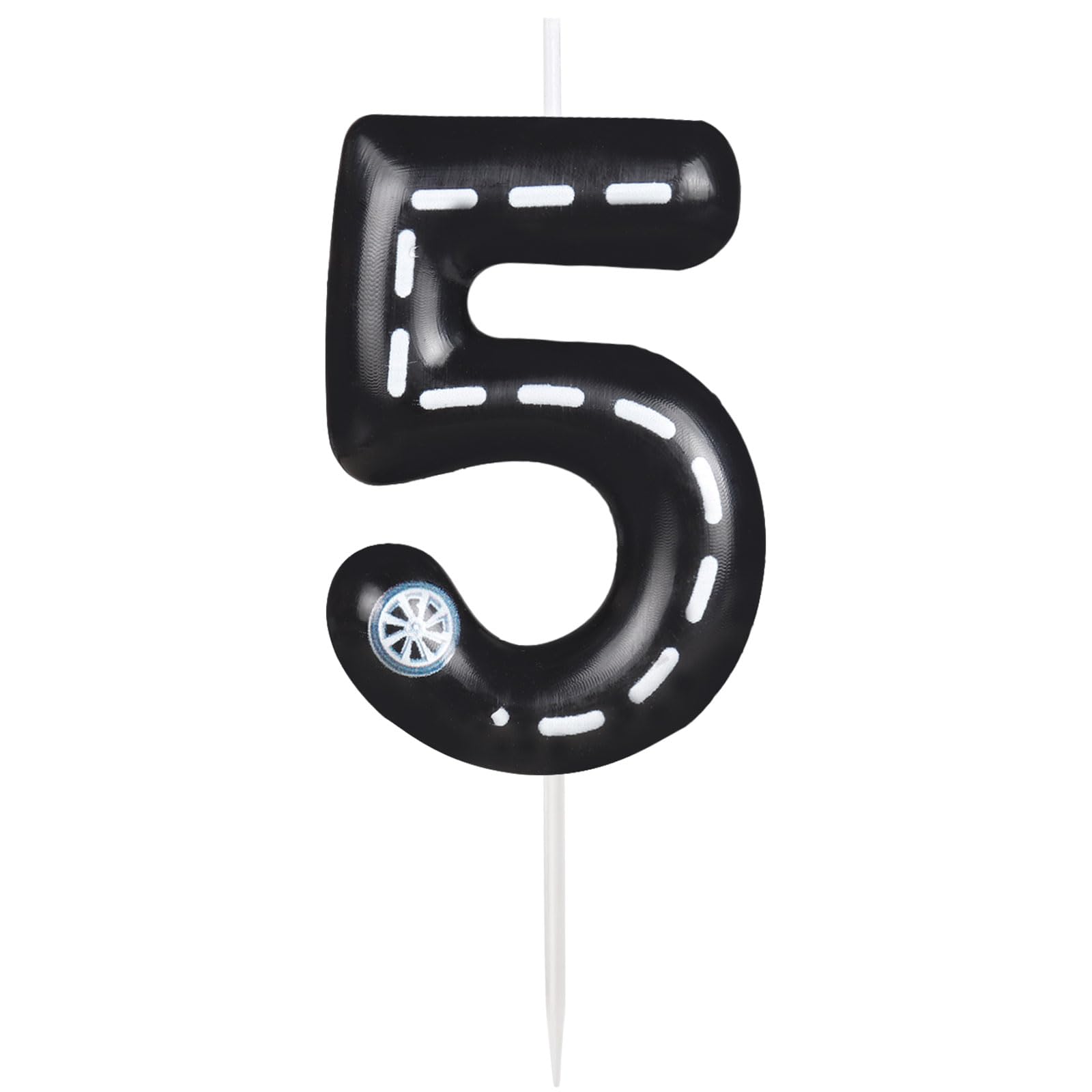 Racing Car Birthday Number Candles, Black White Stripes Birthday Candles for Cake Topper Decorations, Number 5 Candles for Boys Girls Racing Car Theme Party Supplies Favors Gifts