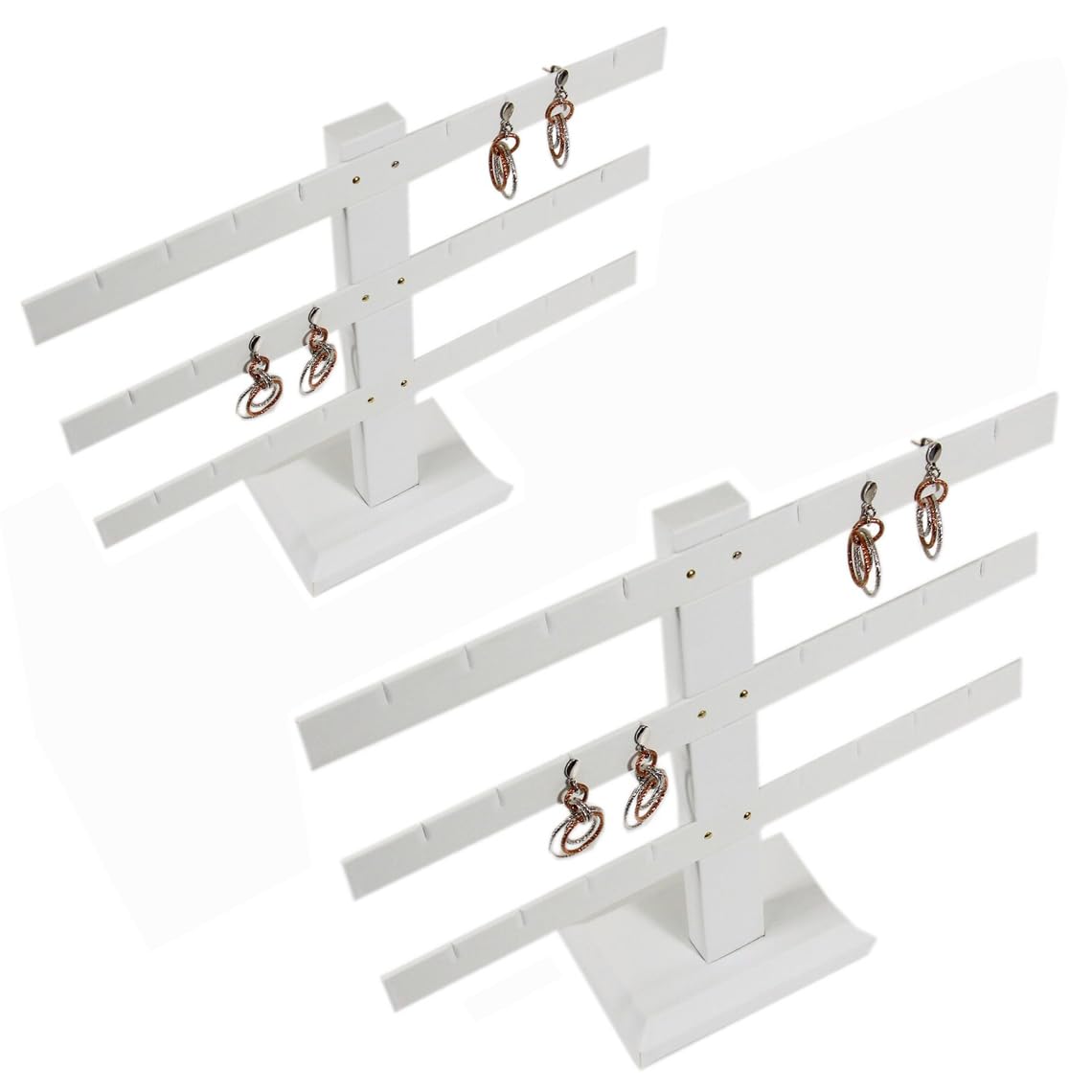 DBM IMPORTS Display White Faux Leather 3 Bars Earring Jewelry Display Stand 10'' x 9''