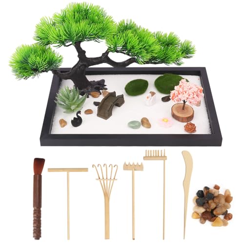Geytetqi Mini Zen Garden Kit, Zen Garden for Desk - Tranquil Zen Sand Garden for Office Decor with Assorted Meditation Accessories for Home, Office, Restaurant Decor