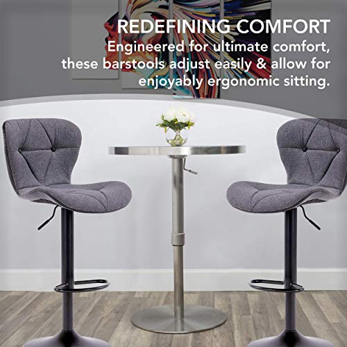Halter Adjustable Height Stool Chairs, Counter Height Swivel Bar Stools, Diamond Stitched Pattern Bonded Leather Chair, Stools for Bar or Kitchen Counter, Barstools Set of 2, Gray and Black - Thumbnail 4
