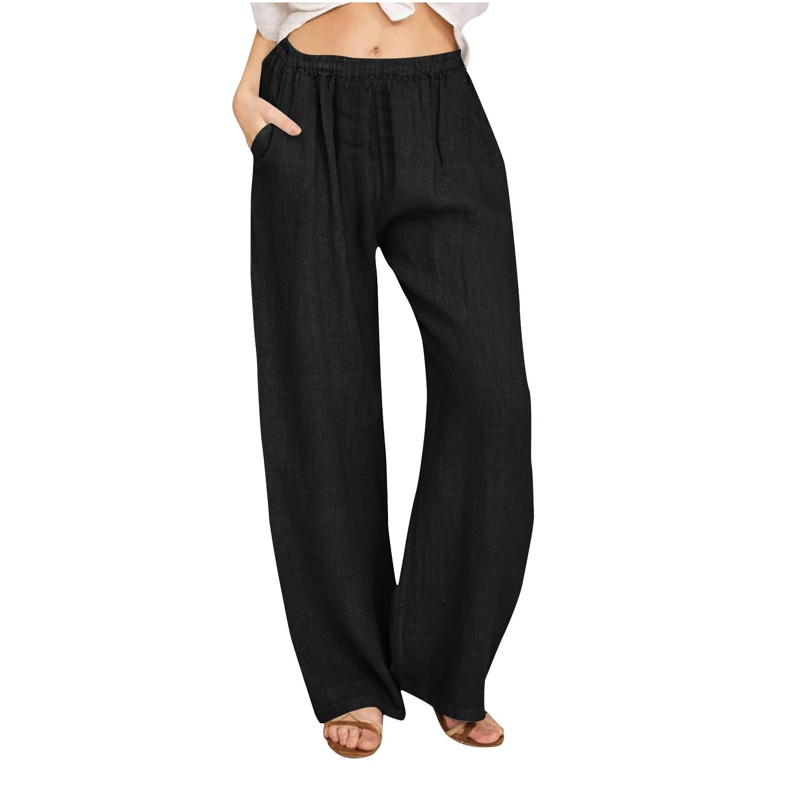 Womens Pants for Women Linen Loose Fit High Cut Flare Wide Leg Basic Long Bootcut Leg Fall Summer