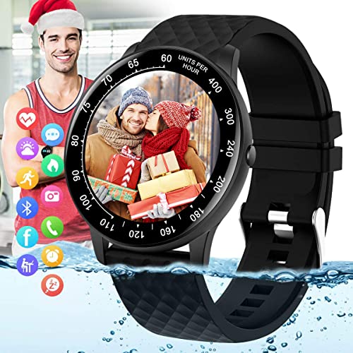 Pradory Smart Watch, Bluetooth Smartwatch for Android iOS Phones, IP67 Waterproof Fitness Watch with Heart Rate Blood Pressure Monitor Touch Screen Sports Tracker Pedometer Watch for Men Women Black