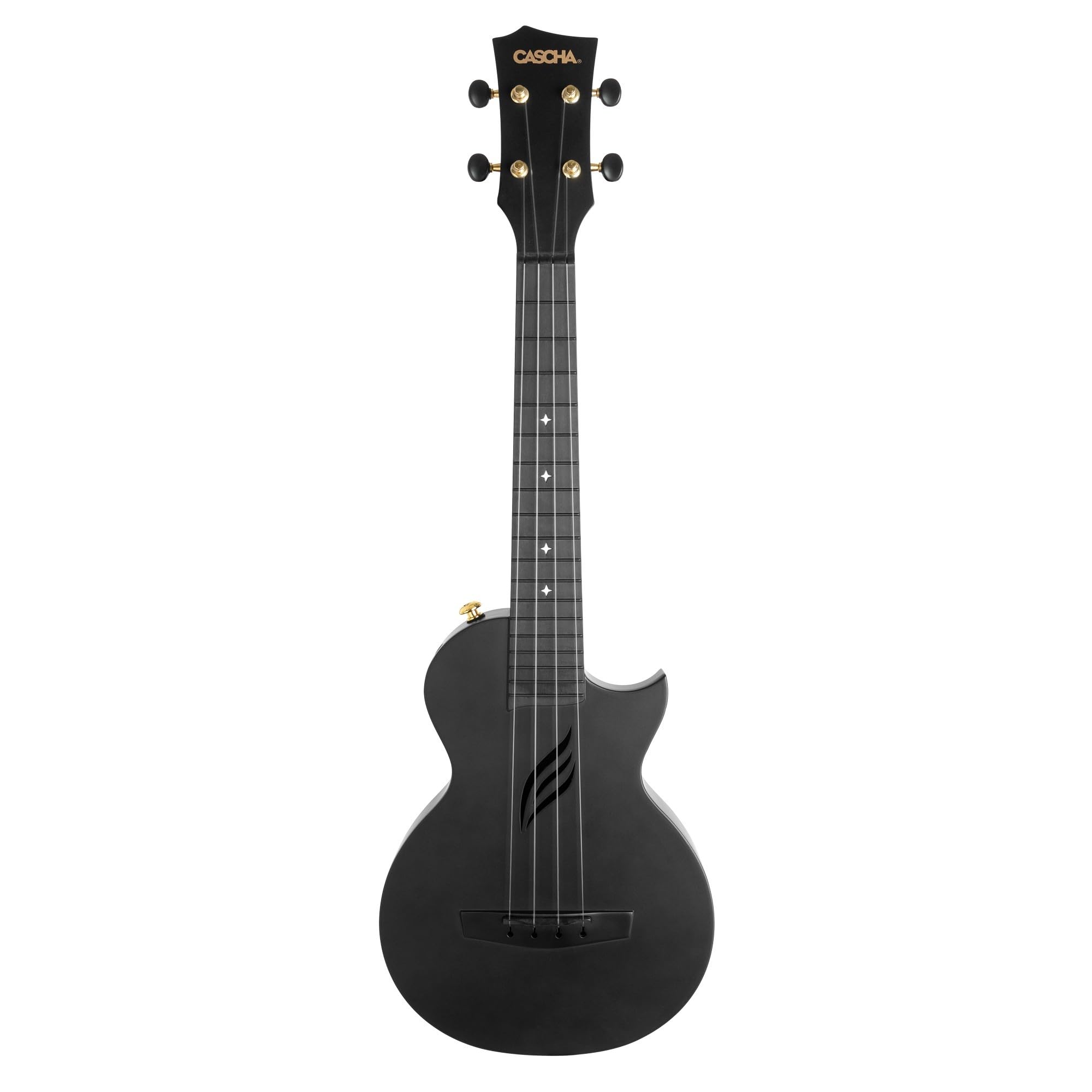 CASCHA Konzert Ukulele Set aus Kohlefaser I Carbon Ukulele Starter Kit mit 3 Plektren Tasche Gurt I Ukulele Set Fluorcarbon Saiten I Kleine Hawaii Gitarre für Anfänger Fortgeschrittene I Schwarz
