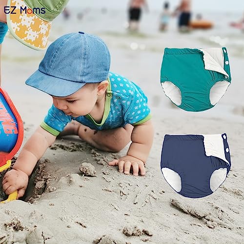 Image of EZ Moms 2 Packs Reusable Swim Diapers Toddler Baby Swim Diaper Size 3 Washable Snap Pool Swimming Diaper 3T Soft and Silky Waterproof Diapers for Swimming Lessons Boys and Girls with a Laundry Bag