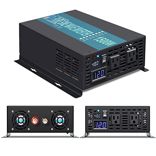 WZRELB Reliable 1500W Full Power High Frequency Pure Sine Wave Solar Power Inverter Off Grid 48VDC to 120VAC Voltage Converter Home Solar Generator(Black)