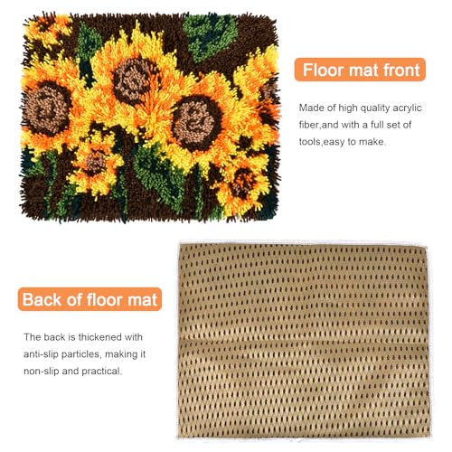 Image of Gift2u Sunflower Latch Hook Rug Kit for Adults, DIY Handmade Tapestry Kit Crochet Yarn Kit, 20x16 Inch
