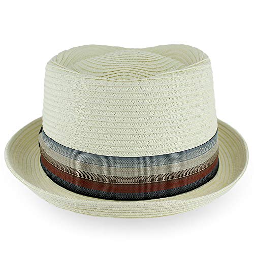 Image of Belfry Men /Women Summer Straw Pork Pie Trilby Fedora Hat in Blue, Tan, Black