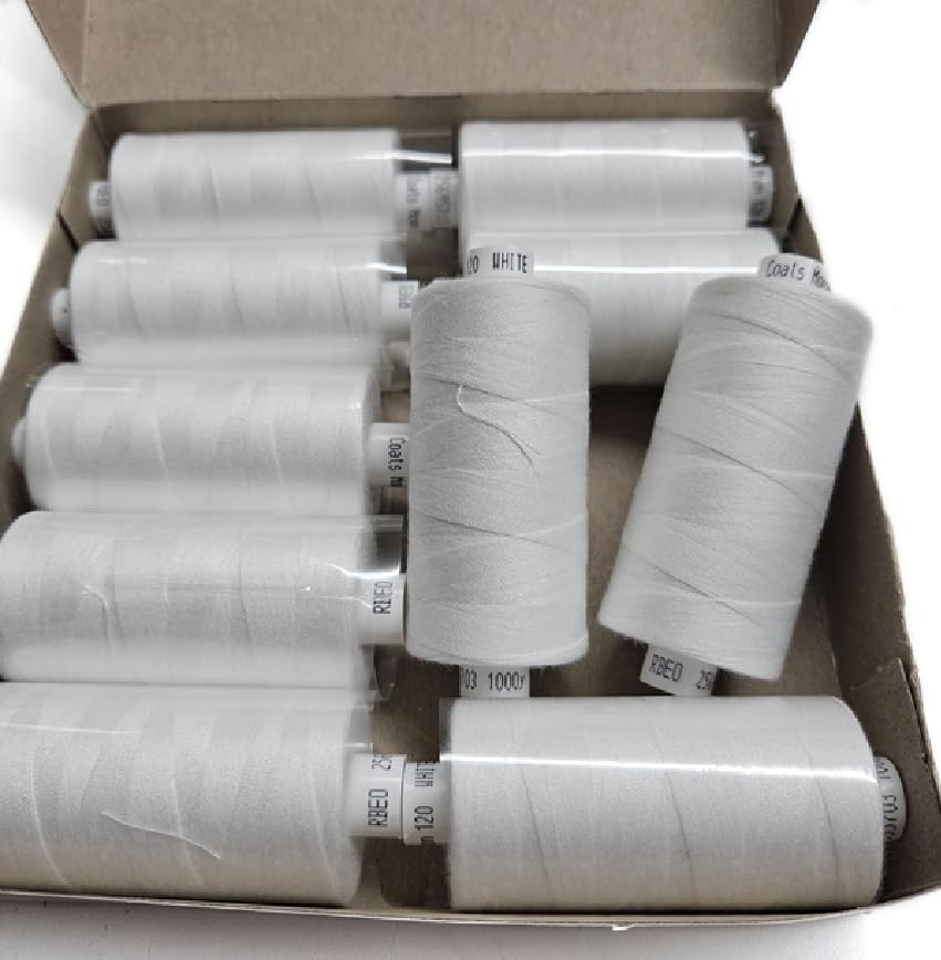 Coats Moon Assorted Sewing Thread Box of 10 Reels Moon Polyester All Purpose Thread for Sewing and Overlocking 1000 Yards Each