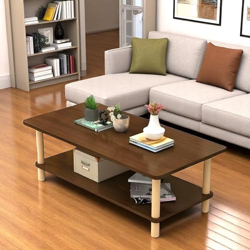 Image of Coffee Table - Rectangle Center Table for Living Room Engineered Wood Tea Table with Storage Stylish Teapoy Table for Hall, Lounge, and Office Spaces Durable (Brown)
