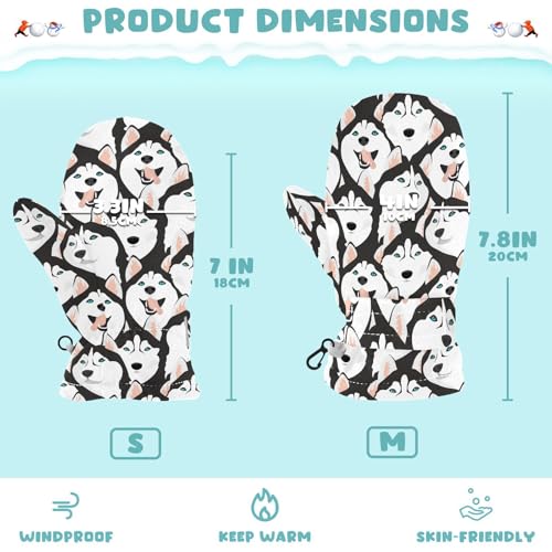Kids Mittens Winter Fleece Gloves Toddler Warm Snow Gloves Husky Dogs for Girls Boys3