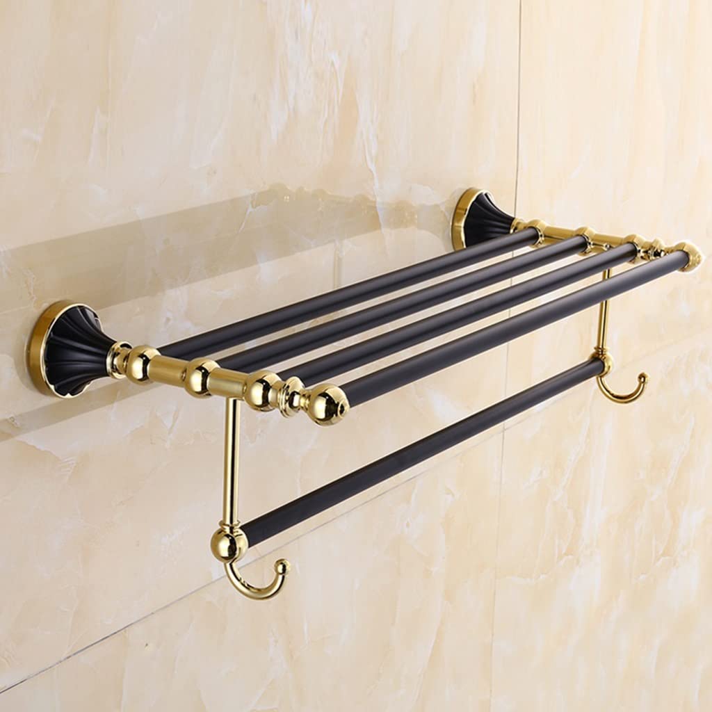GLETSF Towel Rail European Retro Towel Rack, Golden Perforated Rack, Black Bath Towel Rack, Bathroom Creative Towel Rail/Towel Rack