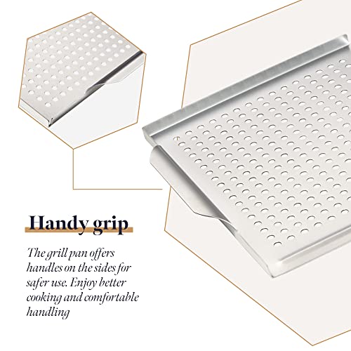 Gourmeo Bbq Grill Pans W/Handles - Stainless Steel Grill Griddle W/Holes For Gas Or Electric Stove Tops - Outdoor Flat Top Grilling Pan For Vegetables And Meats #TOP2