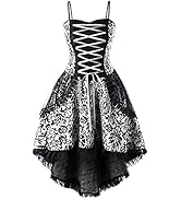 Women's Gothic Spaghetti Strap Dresses Halloween Rose Print Lace Splice Waist Asymmetrical Short ...