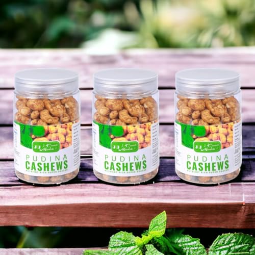 Image of J J crunch N munch 100% Natural Cashew Roasted with Mint Whole Crunchy & Spicy Cashew (Each 250gm) (Pack of 3) (1)