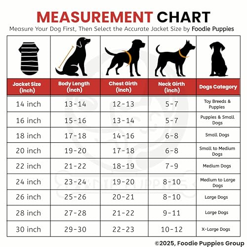 Image of Foodie Puppies Dog Winter Jacket - (Dog Printed, 22 Inch) for Medium Dogs | Ultra Warm Waterproof & Windproof Coat | Adjustable Velcro Closure, Washable Vest for Cold Weather, Indoor & Outdoor Use