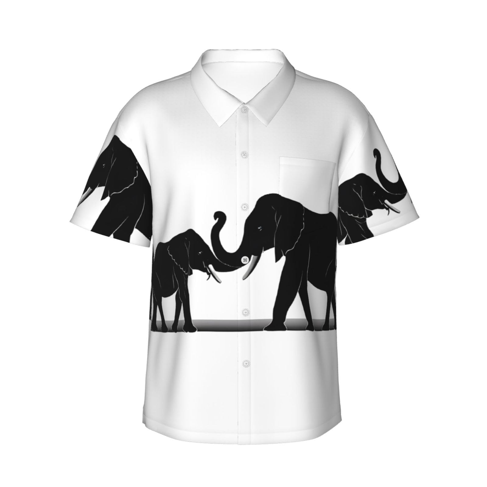 Nporejkngf Men's Black Old Elephant And Young Elephant Hawaiian Shirt - Full-Frame Single-Side Print, Ultra-Soft Polyester Fabric, Short Sleeve Button-Up For & Teens